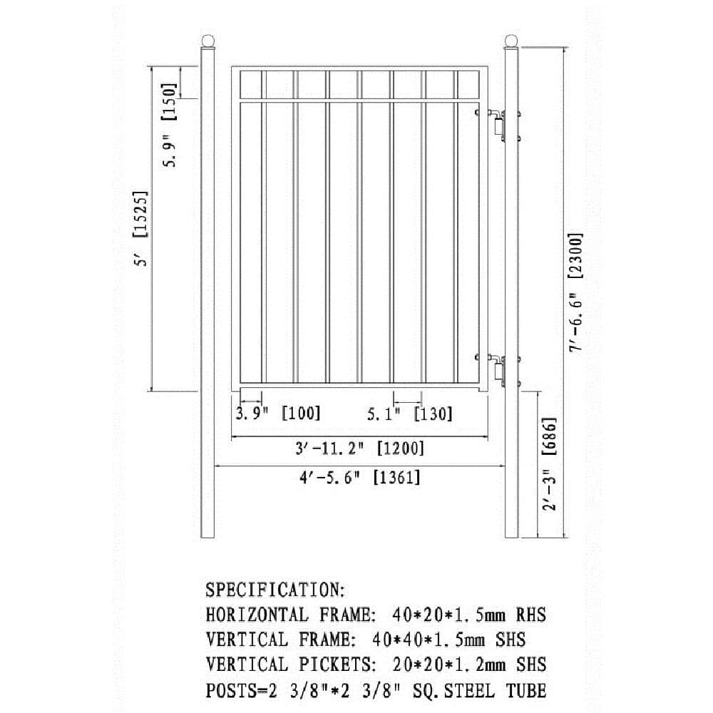 ALEKO Madrid Style 4 ft. x 5 ft. Black Steel Pedestrian Fence Gate (2)