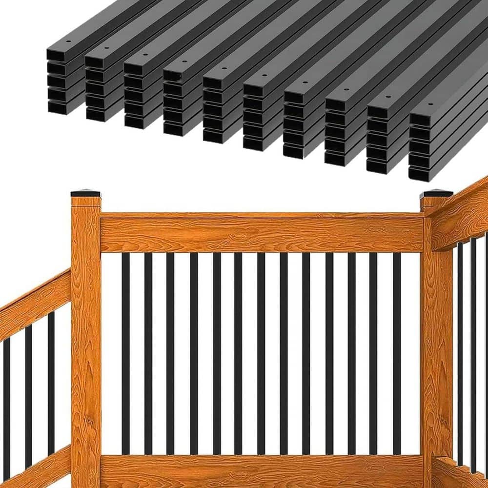 KIWDZFU 0.5 in. H x 36 in. W Black Metal Rectangle Deck Balusters, Hollow Design, Thicker Spindles, Stair Railing Kit (100-Pack) (1)
