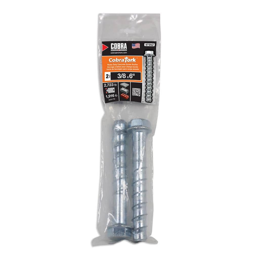 Cobra Anchors CobraTork 3/8 in. x 6 in. Zinc Plated Concrete Screw Anchors (2-Pack) (1)