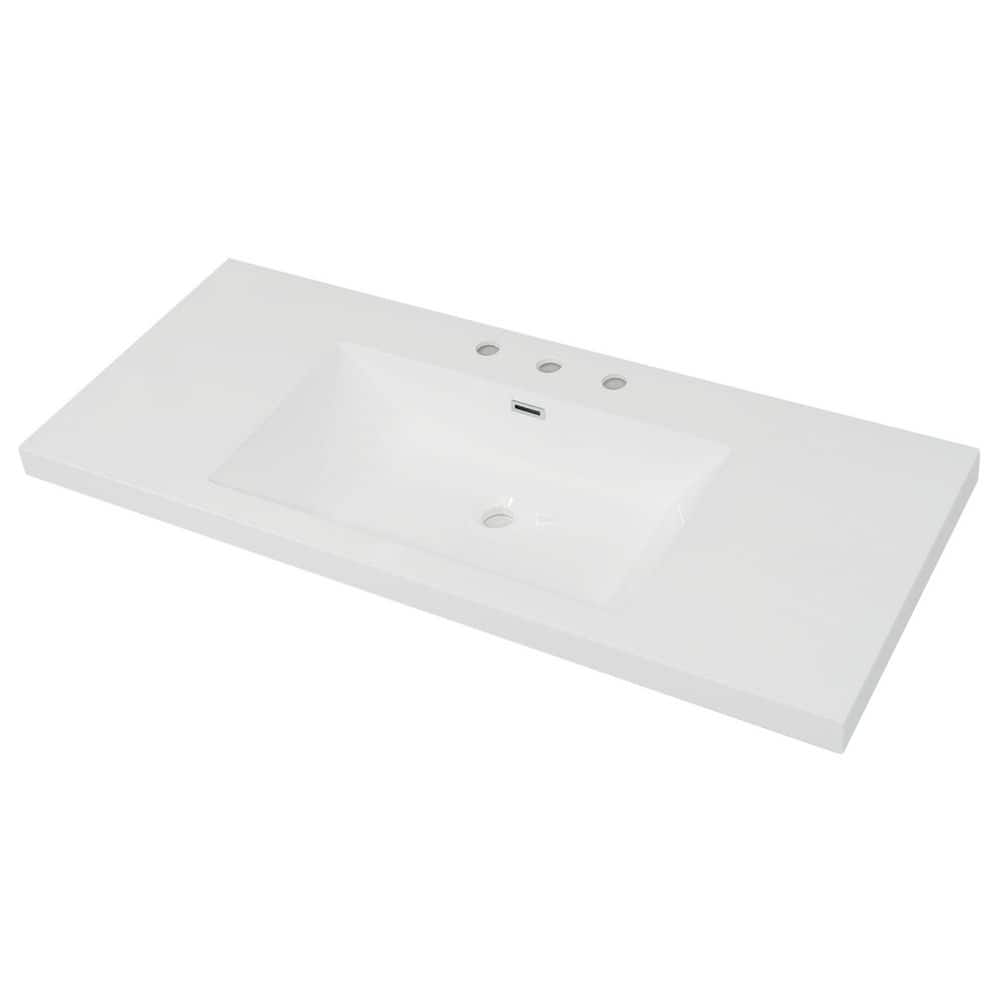 LIVACA 47.25 in. 19.75 in. Drop-In Bathroom Sink in Bright White Resin with Vanity Top and 3 Pre-Drilled Faucet Holes (3)
