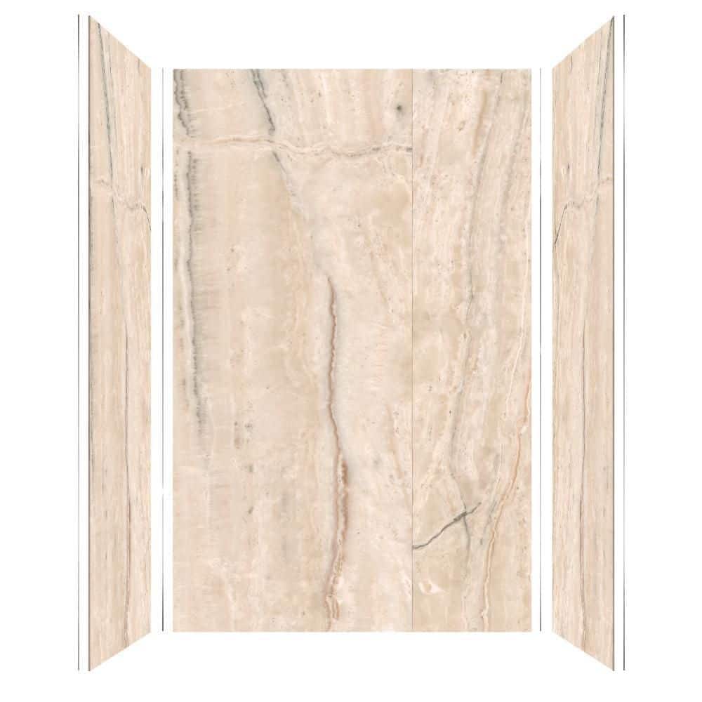 Transolid Titan 60 in. W x 96 in. H x 48 in. D 4-Piece Glue-Up Alcove Shower Wall Surround in Savanna Creme (Honed) (2)