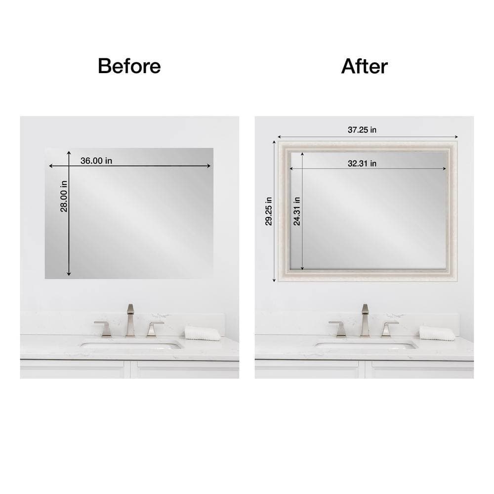 Amanti Art Mirror Makeover Trio Whitewash Silver 29.25 in. W x 37.25 in. H Bathroom Mirror Frame Border Kit-Fits a 28 x 36 mirror (2)