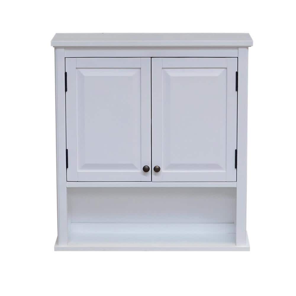 Alaterre Furniture Dorset 27 in. W Wall Mounted Bath Storage Cabinet with 2 Doors and Open Shelf in White (2)