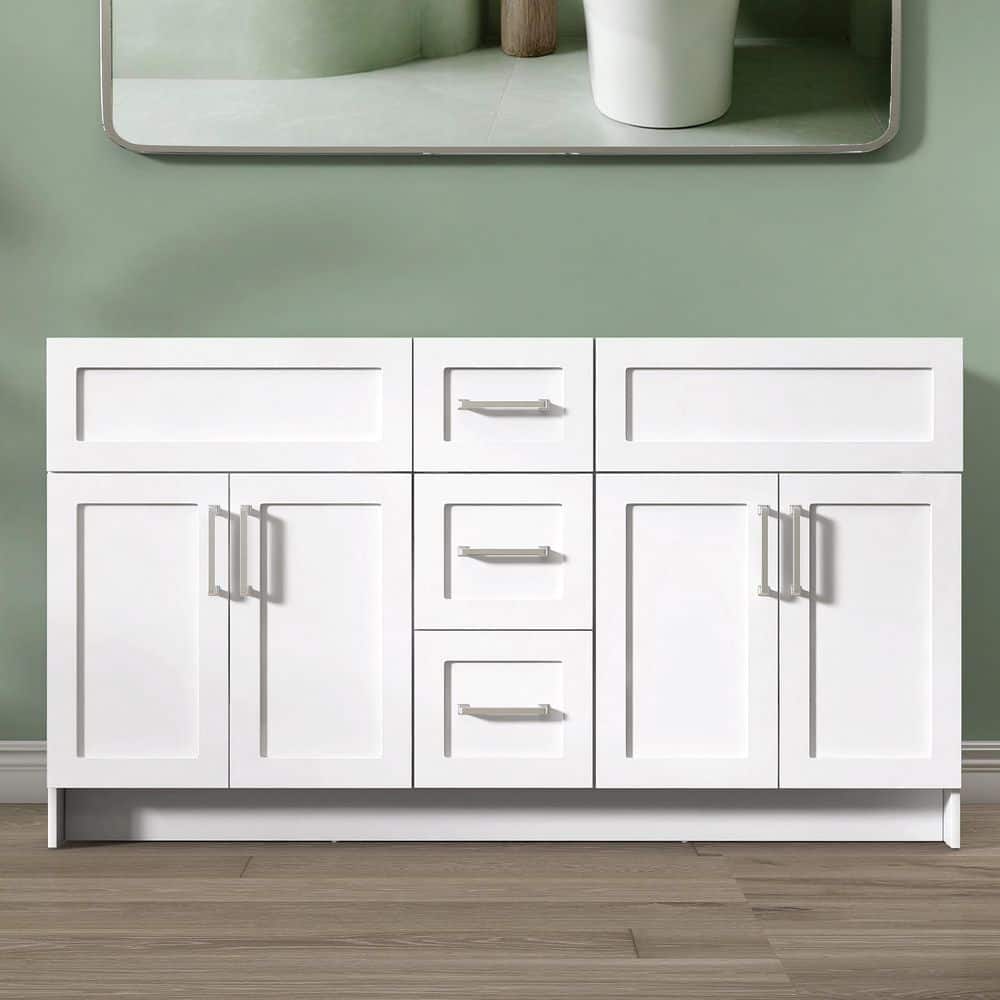 Getpro Unassembled 60 in. MDF Bath Vanity Cabinet without Top in White Dove with 3-Drawers 4-Doors, Soft Closing Floor Cabinet (1)