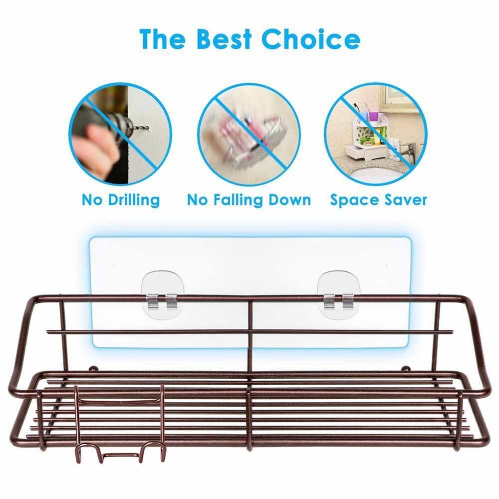 Cubilan Wall Mount Adhesive Stainless Steel Shower Caddy Shelf with Hooks in Bronze, 2-Pack (3)