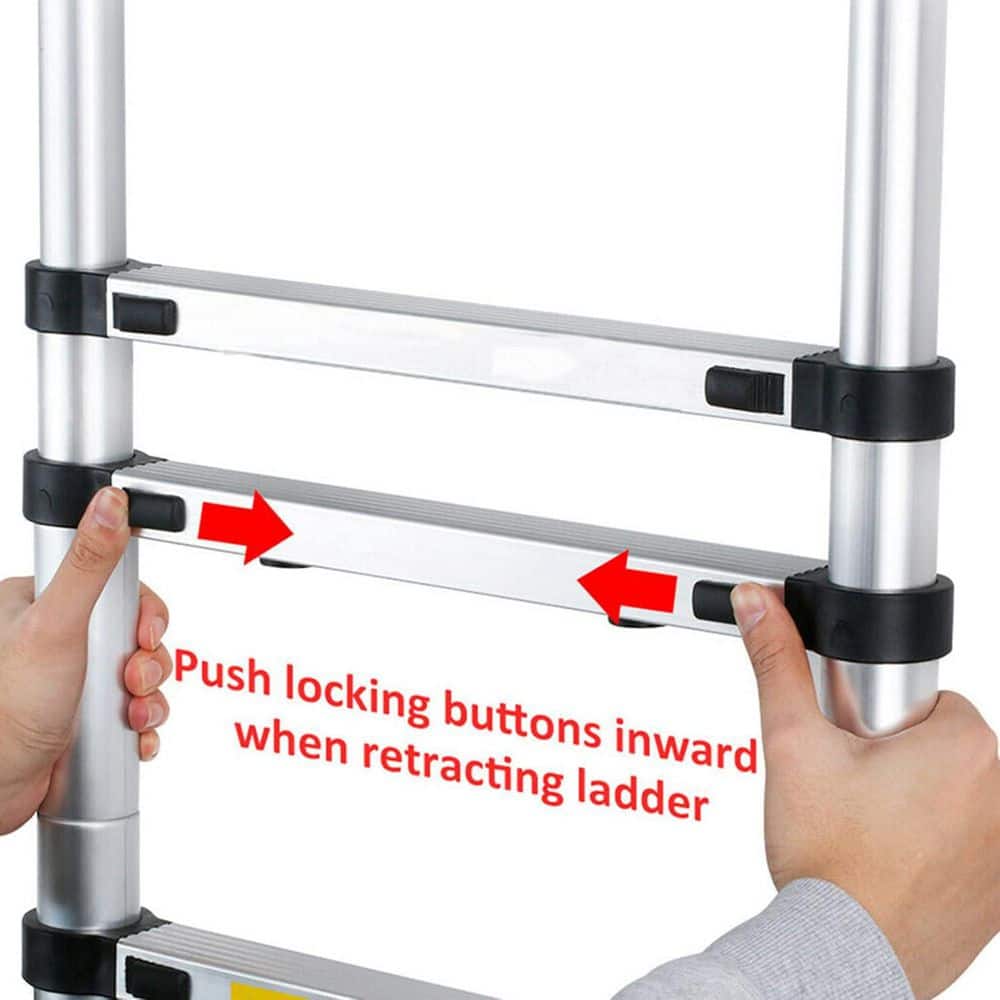 Unbranded 14.5 ft. Aluminum Telescopic Ladder, 330 lbs. Capacity, Collapsible Extension Ladder for Household and Outdoor Use (2)