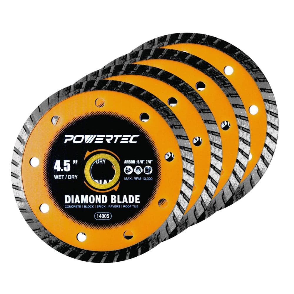 ‎POWERTEC 4-1/2 in. Turbo Rim Diamond Saw Blade for Angle Grinder, Cutting Concrete, Granite, Brick, Paver, Roofing Tile (4-Pack) (1)