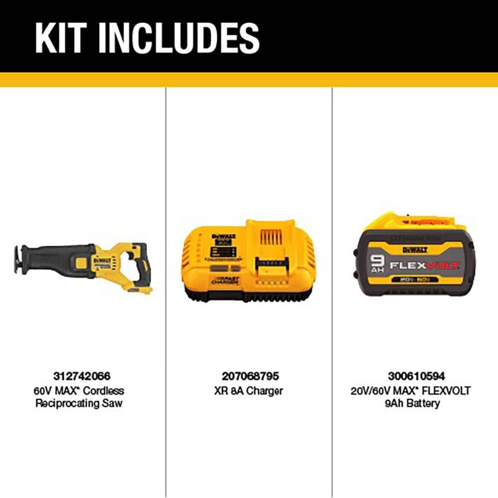 DEWALT FLEX VOLT 60-Volt MAX Lithium-Ion Cordless Brushless Reciprocating Saw with 9.0 Ah Battery Pack and Charger (2)