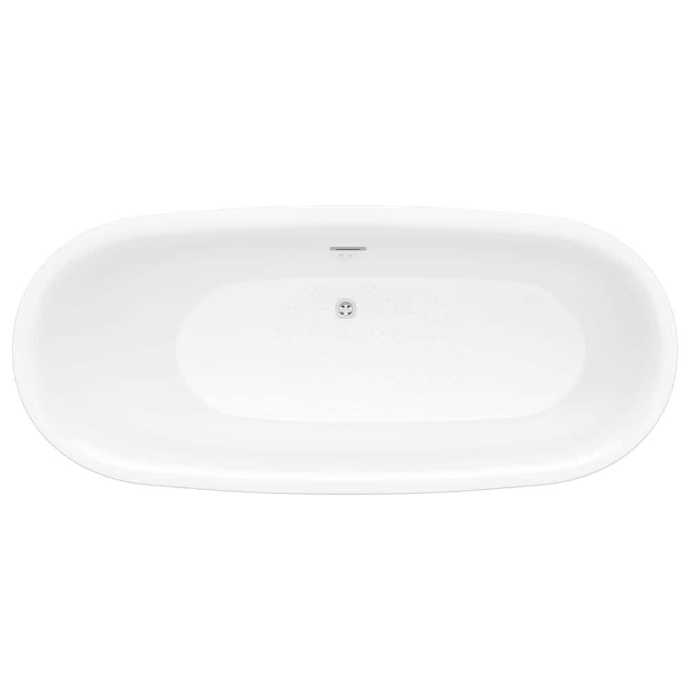ANZZI Britt Series 59 in. x 30 in. Flat Bottom Acrylic Freestanding Soaking Bathtub with Center Drain in Glossy White (3)