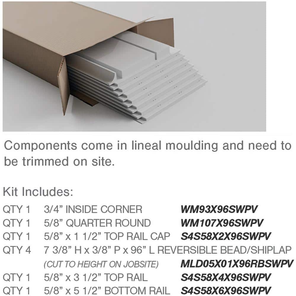 Ekena Millwork 5/8 in. x 96 in. x 32 in. PVC Deluxe Beadboard Wainscoting Moulding Kit (for heights up to 33-5/8 in.) (2)