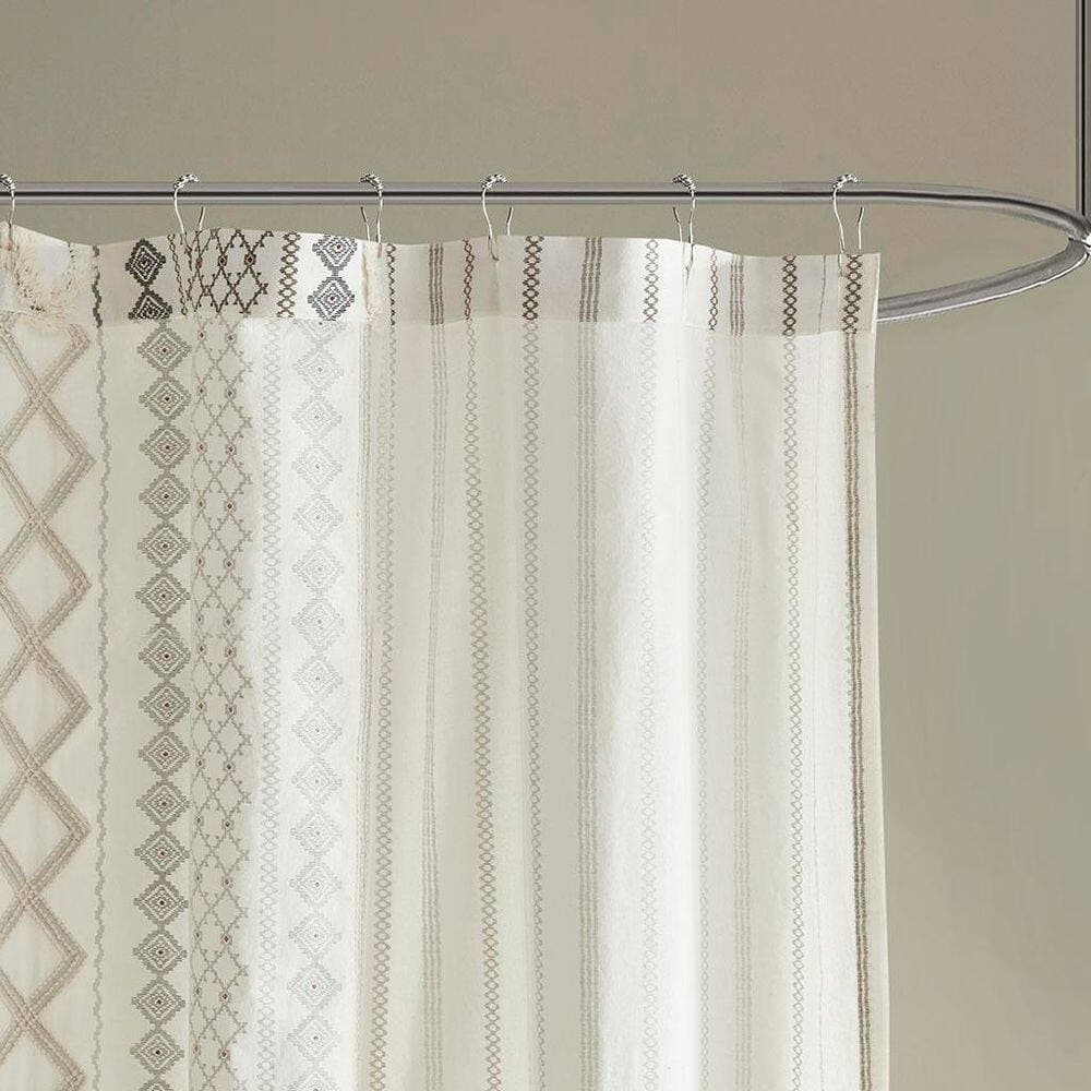 Unbranded 72 in. W x 72 in. L Cotton Printed Bath Shower Curtain in Beige with Chenille (3)