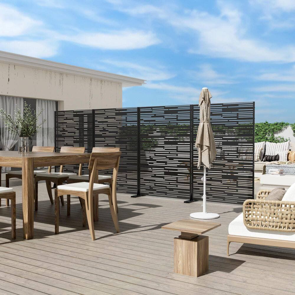 Lumioca 1-Piece 46.8 in. W x 71.37 in. H Black Metal Outdoor Screen Decorative Art Panel (3)