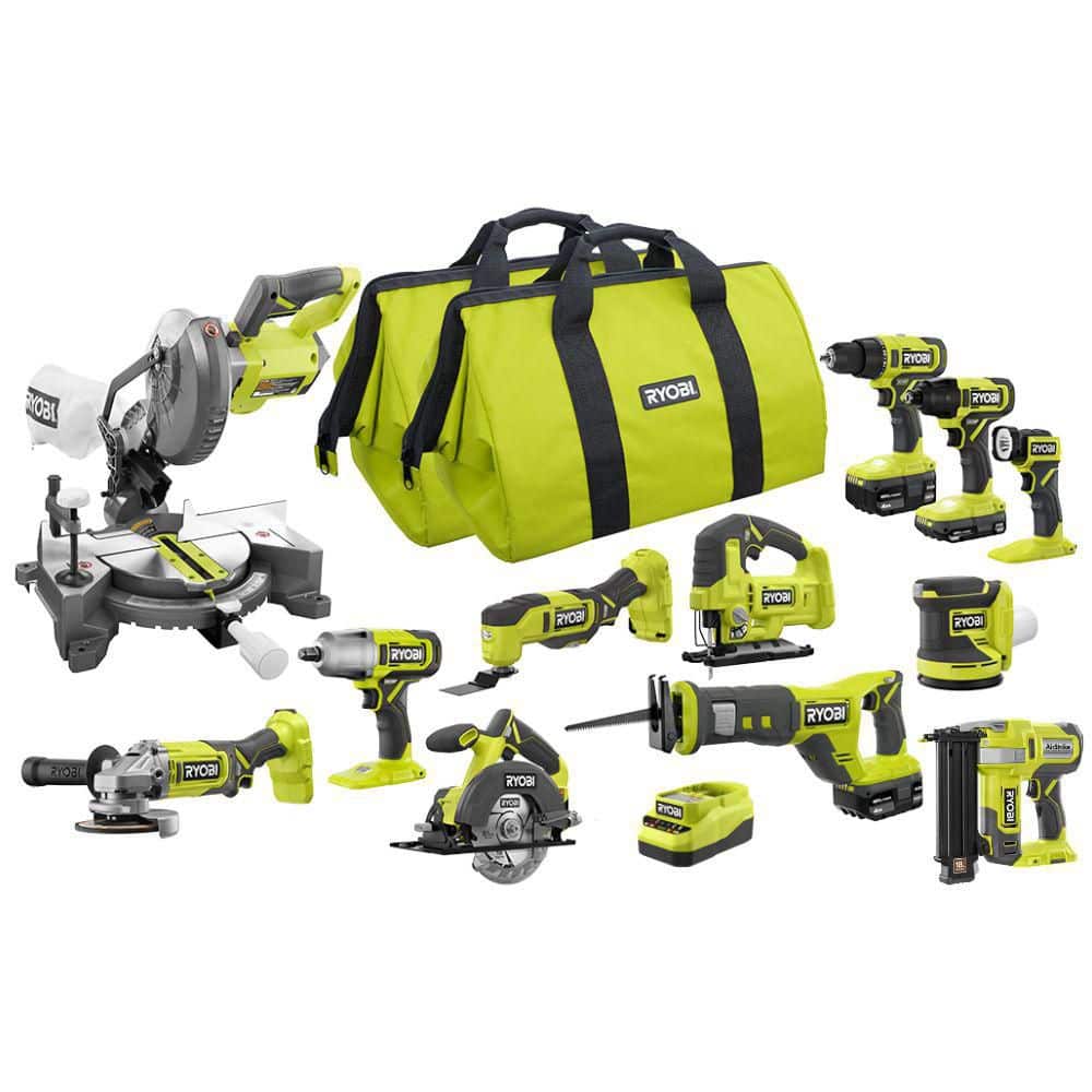 RYOBI ONE+ 18V Cordless 12-Tool Combo Kit with (1) Compact Battery and (2) 4.0 Ah Batteries and Charger