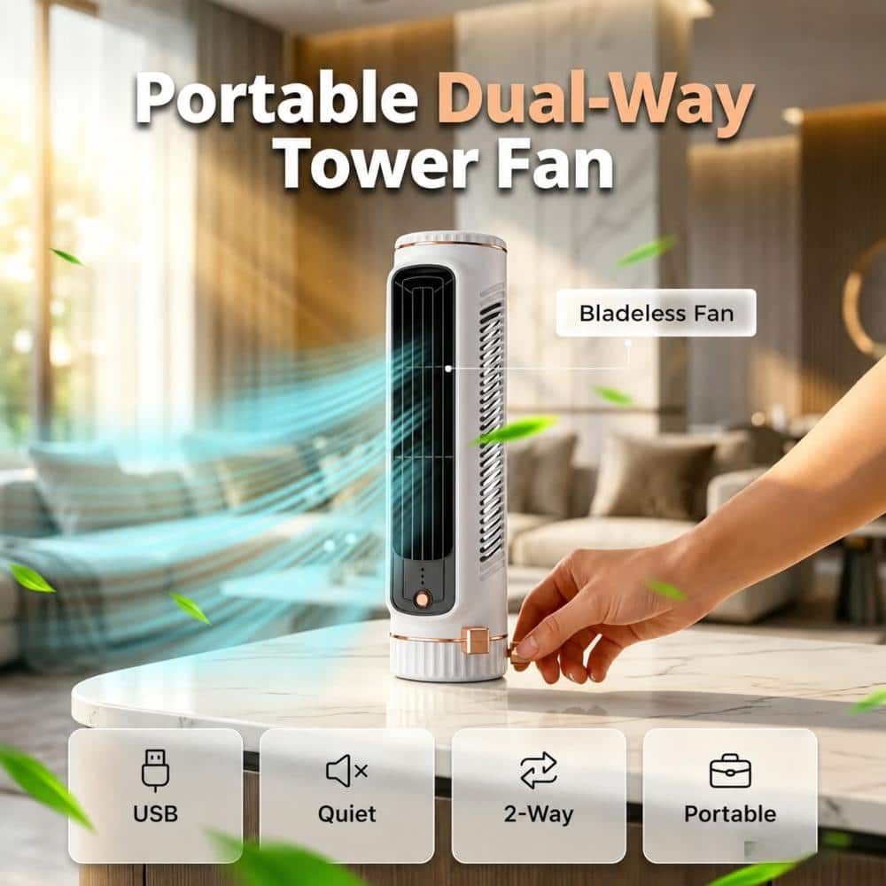 WOCK 10.63 in. H 3 Speeds Tower Fan, Portable Desktop Fan, Low Noise, Compact Personal Cooling Fan for Office, Bedroom, Dorm (3)