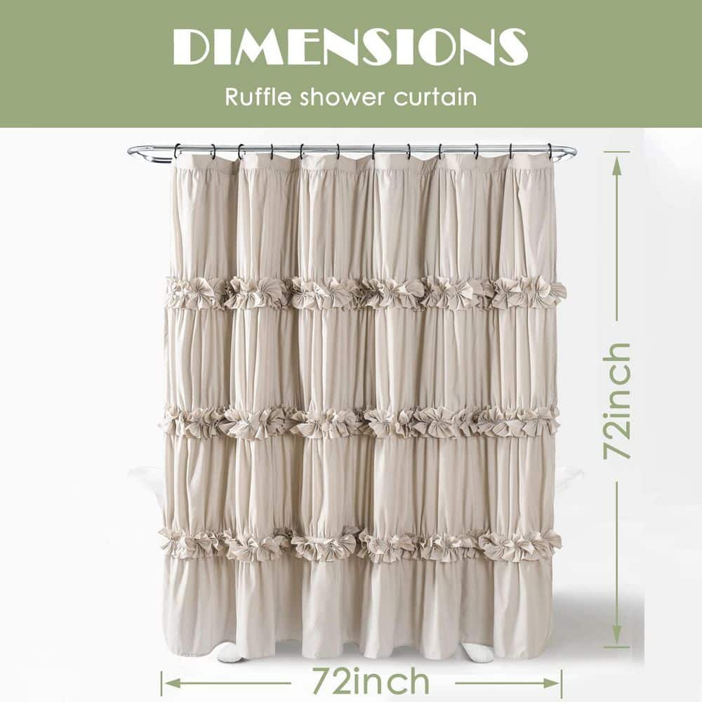 Wudkey 72 in. W x 72 in. L Polyester Ruffle Shower Curtain in Camel with 12 Buttonholes, Vintage Handcrafted Bow Tie Curtain (2)