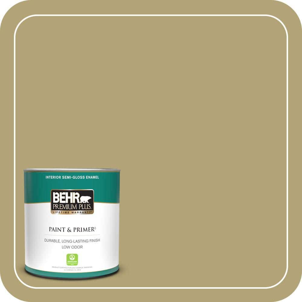 BEHR PREMIUM PLUS 1 qt. #PMD-101 Green Fig Semi-Gloss Enamel Low Odor Interior Paint & Primer