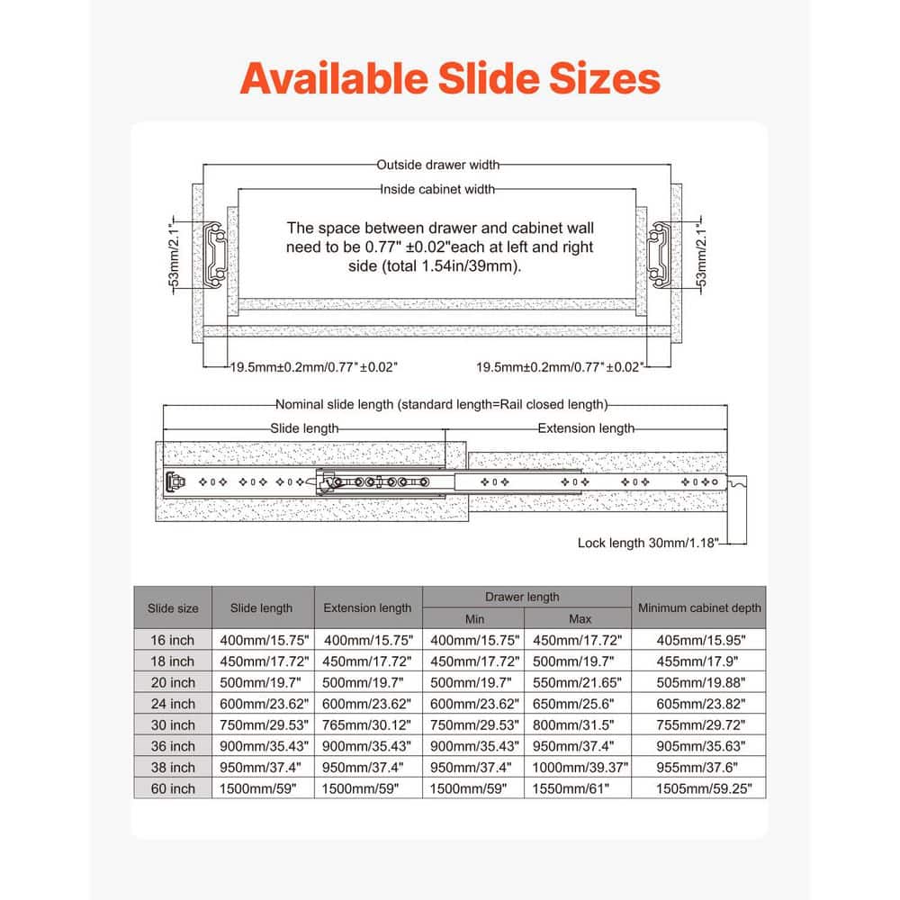 SKYSHALO Drawer Rails, 30 in. Silver, Carbon Steel, Side Mount Heavy Duty Drawer Slides, 1-Pair, for 250 lbs. 2025 Upgrade (2)