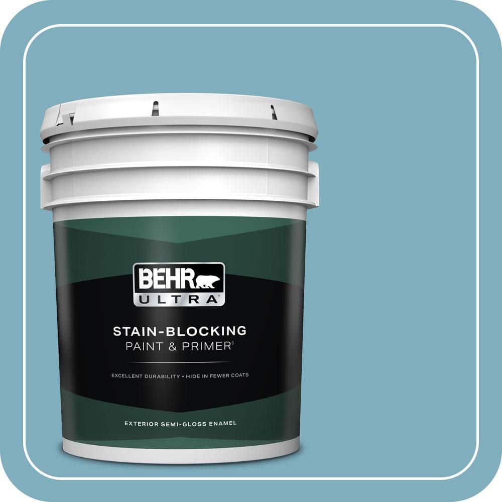BEHR ULTRA 5 gal. #PMD-83 Porcelain Blue Semi-Gloss Enamel Exterior Paint & Primer