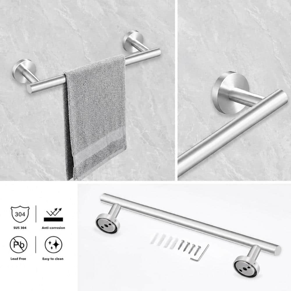 Unbranded 10-Piece SUS304 Stainless Steel Bath Hardware Set with 24 in Towel Bar and Robe Hook in Brushed Nickel (2)