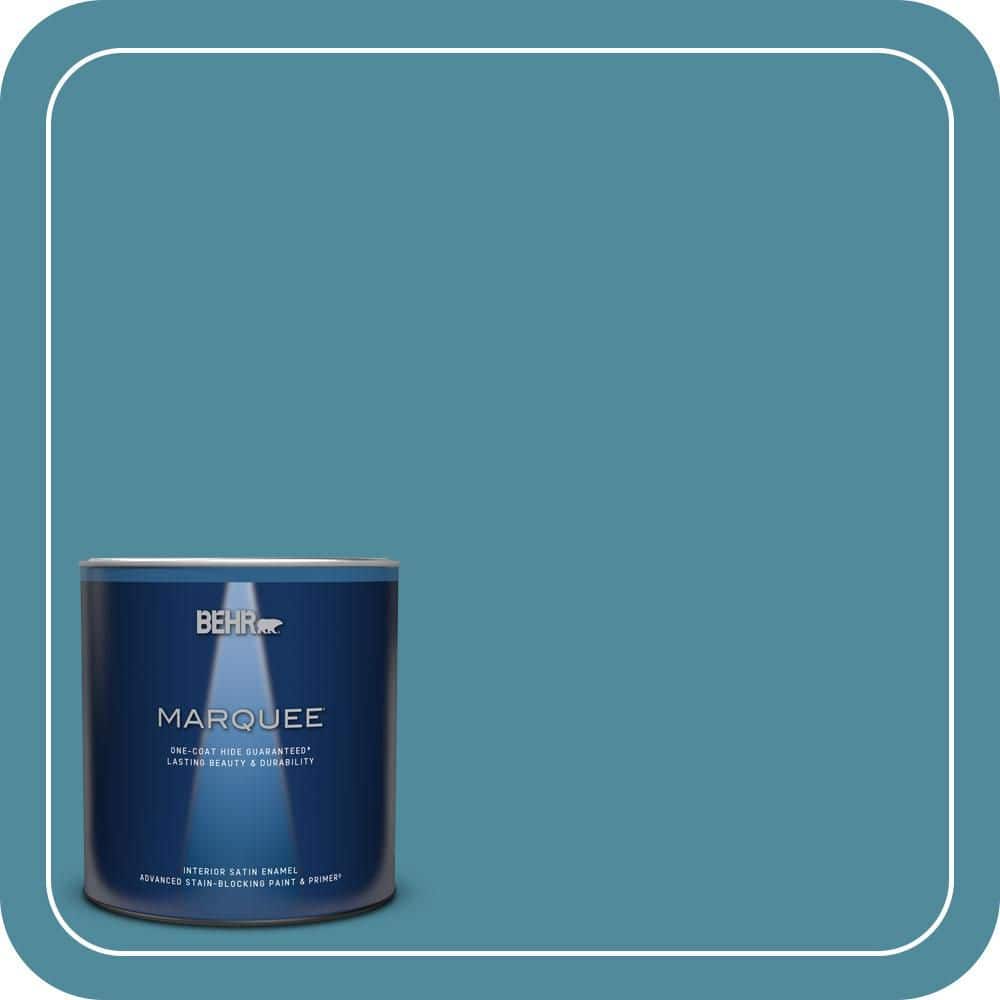 BEHR MARQUEE 1 qt. #S460-5 Blue Square One-Coat Hide Satin Enamel Interior Paint & Primer