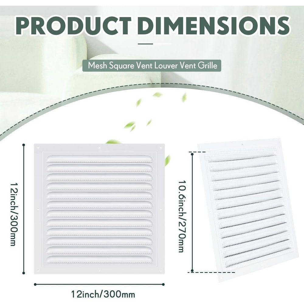 KIWDZFU 12 x 12 Inch Square White Aluminum Attic Gable Wall Shed Vent with Screen Mesh for Exterior Door House Ceiling (2)