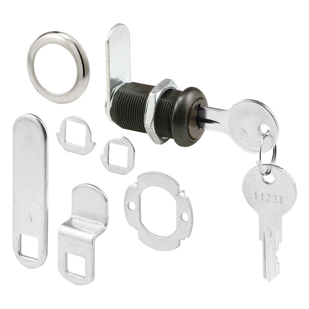 Prime-Line 1 in. Drawer and Cabinet Lock, Diecast Housing, Steel Cam Lock, Bronze Finish (Single Pack)