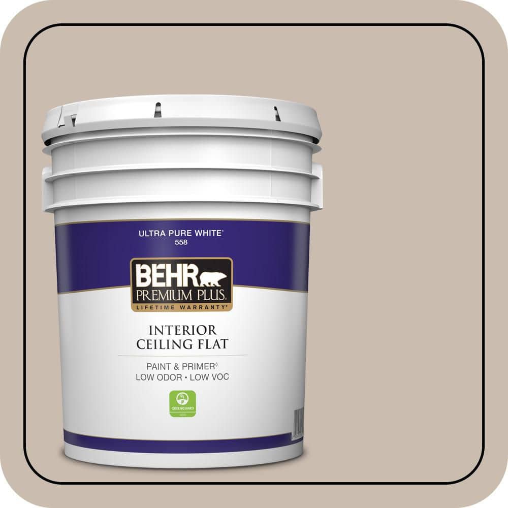 BEHR PREMIUM PLUS 5 gal. #PPU5-13 Creamy Mushroom Ceiling Flat Interior Paint & Primer