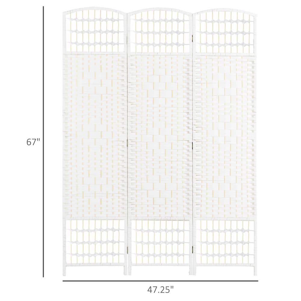 Zeus & Ruta 3-Panel Room Divider, Folding Privacy Screen, Room Separator, Wave Fiber Freestanding Partition Wall Divider in White (3)