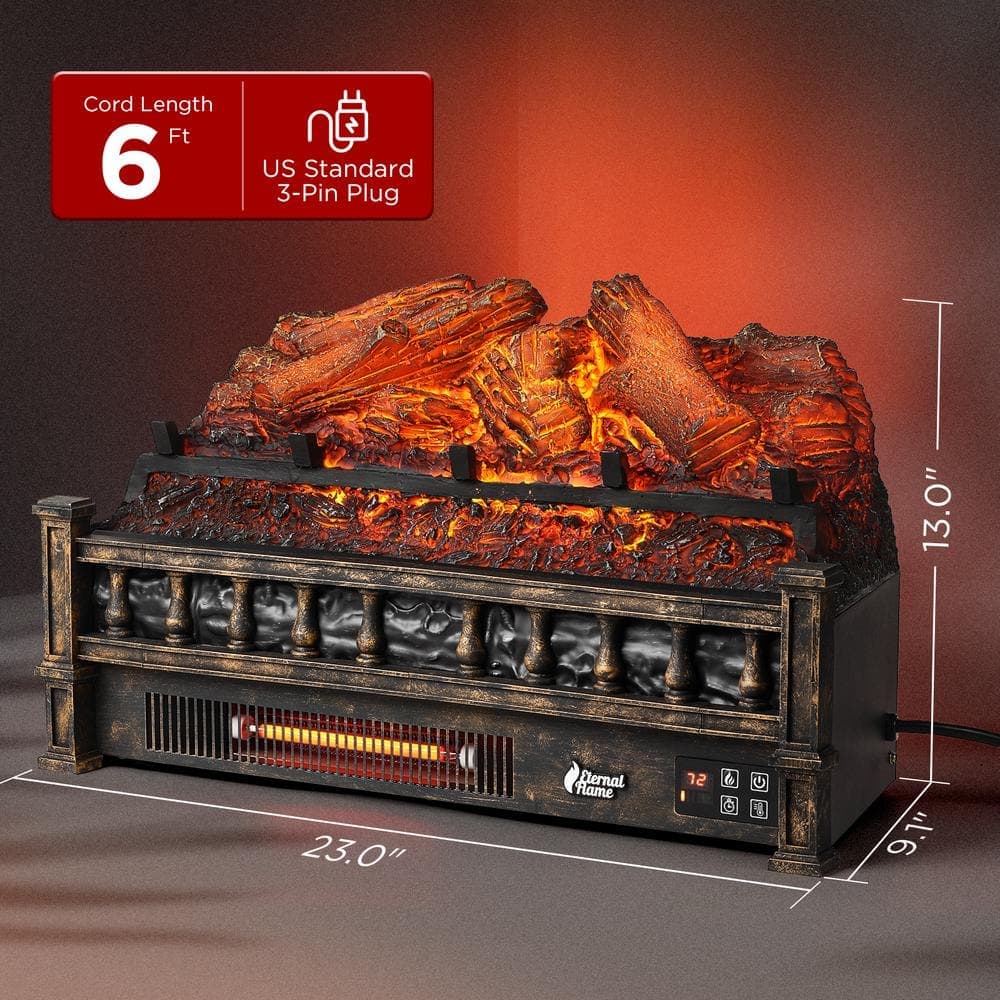 TURBRO Bronze Eternal Flame Infrared Electric Fireplace Logs 23 in. Fireplace Insert Log Heater, Realistic Lemonwood Ember Bed (3)