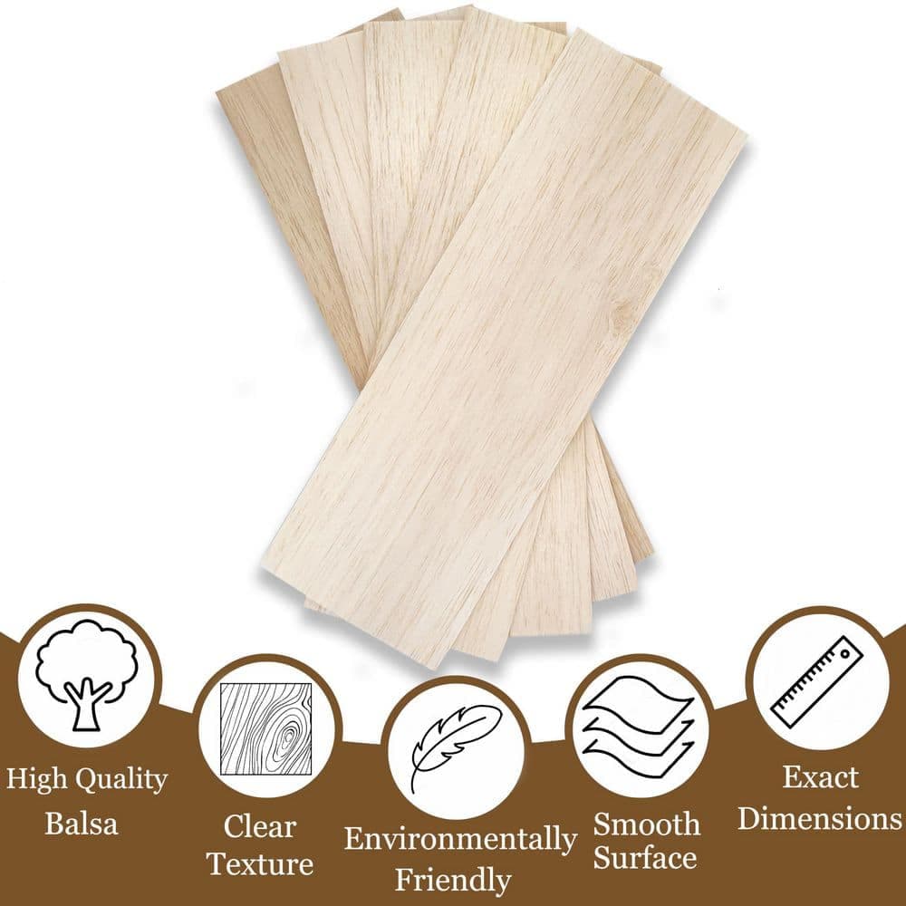 Afoxsos 1/8 in. x 4 in. x 12 in. Balsa Wood Project Panel Unfinished Smooth Surface for Crafts Pack of 5 (3)
