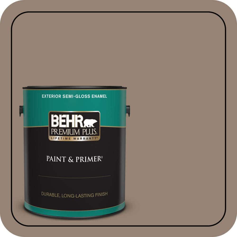 BEHR PREMIUM PLUS 1 gal. #N230-5 Dry Brown Semi-Gloss Enamel Exterior Paint & Primer