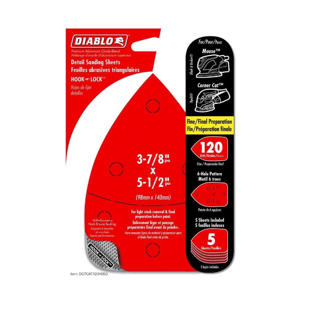 DIABLO 3-7/8 in. 5-1/2 in. 120-Grit Hook and Lock CAT/Mouse Detail Sanding Sheets (3)