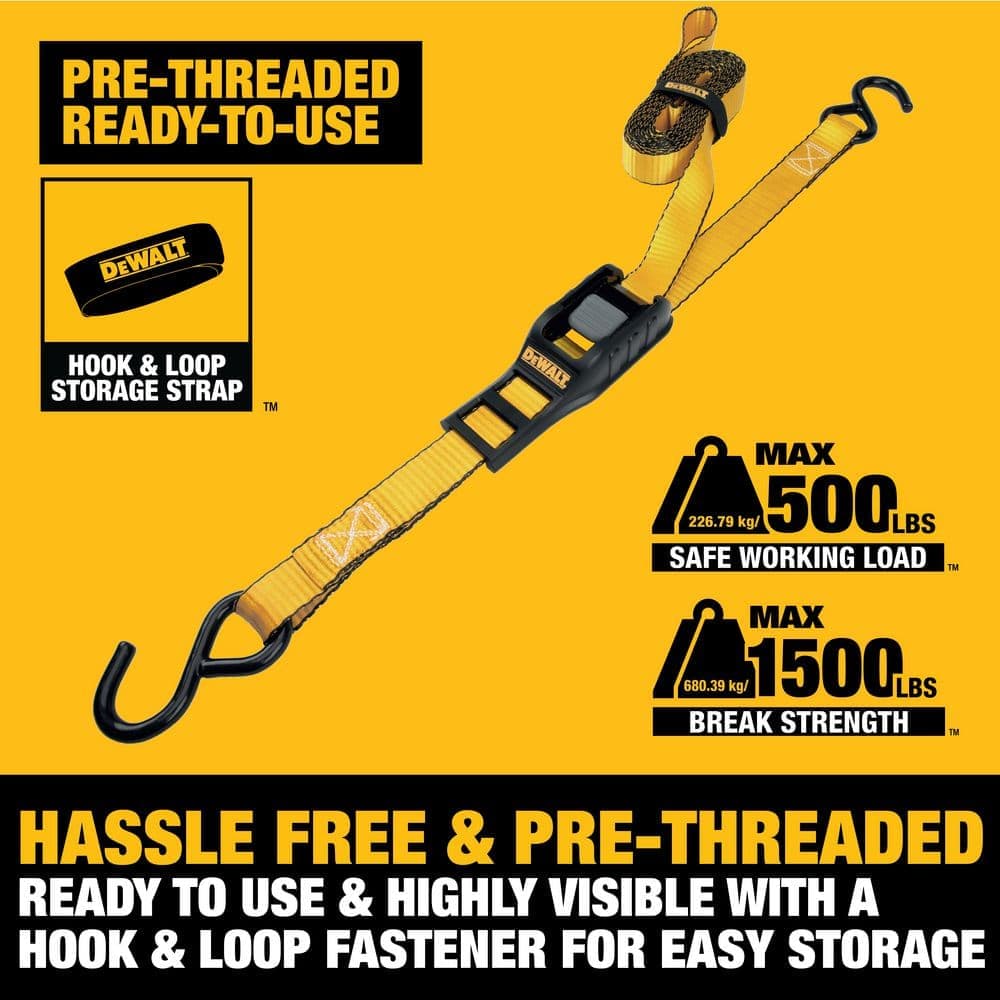 DEWALT Cam-Buckle Straps Tie-Downs, 2-Pack-1.25 Inch x 14 Feet, 2,000 lbs Break Strength (3)