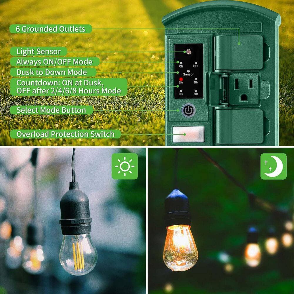 Vrbgify 1875W/15A Outdoor Astronomic Power Stake Timer for Christmas Light Decoration Waterproof with Wireless Remote Control (3)