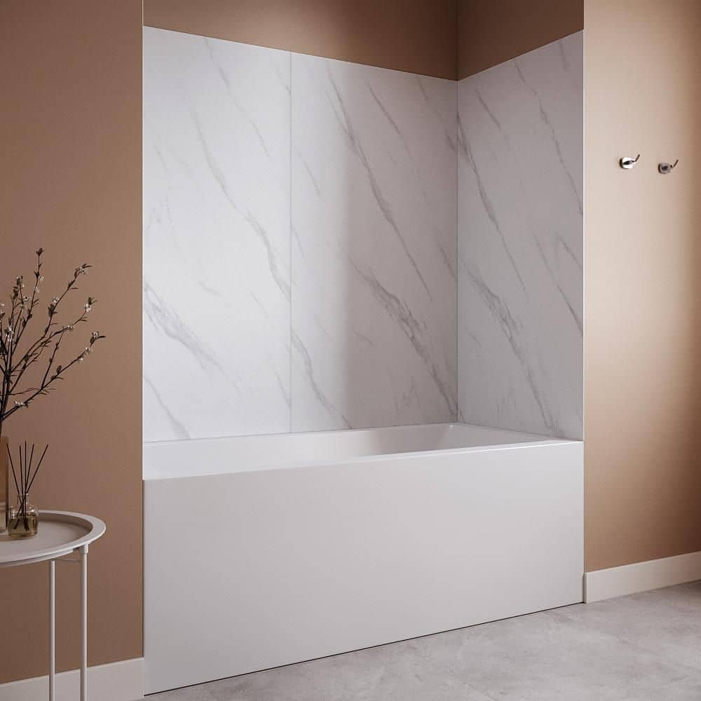 Streamline DSH-1840-208 30 in. L x 60 in. W x 60 in. H 4-Piece Glue-Up Alcove Bathtub Surround in White Marble Finish (3)