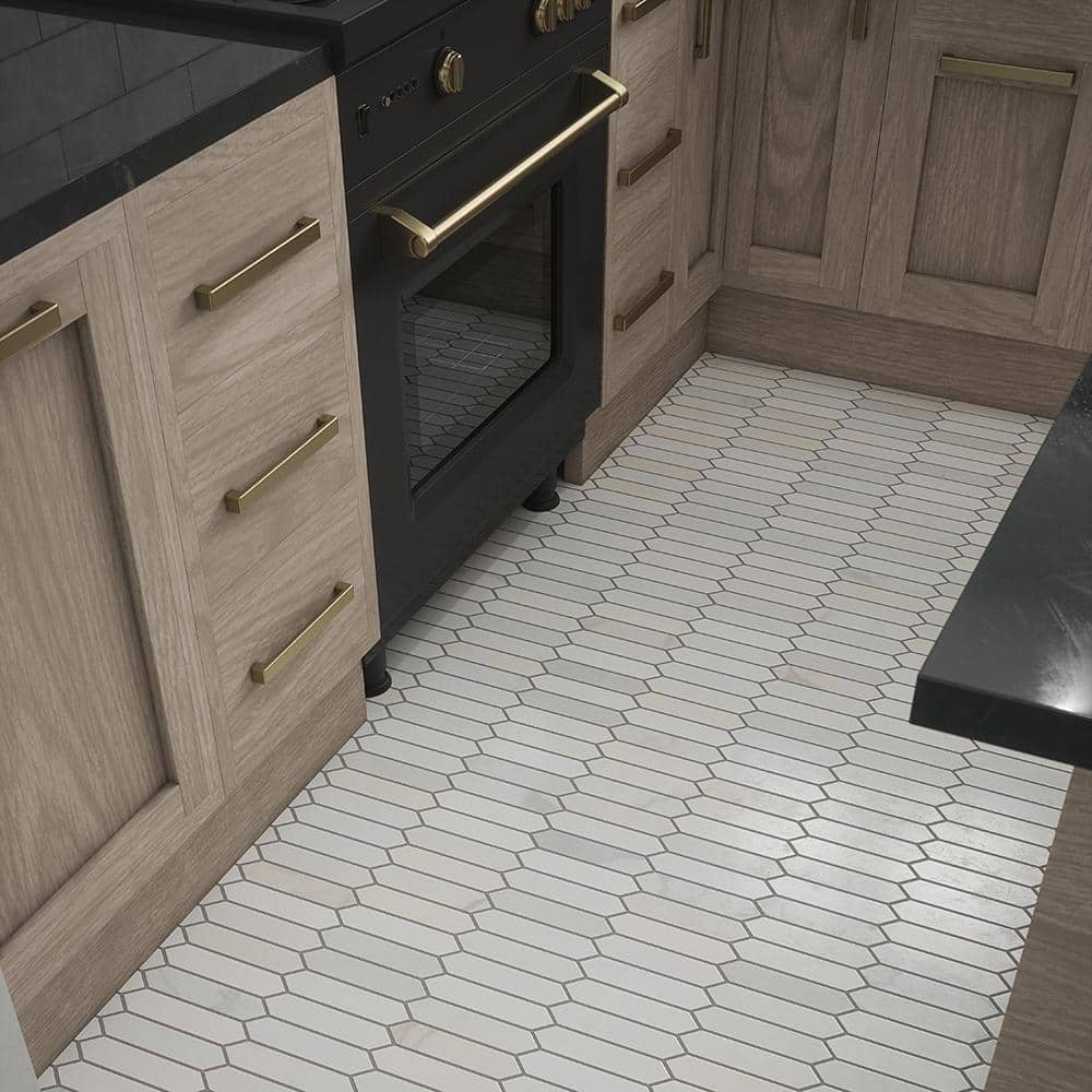 Jeffrey Court Suburbs White 10 in. x 12.375 in. Picket Polished Marble Wall and Floor Mosaic Tile (0.859 sq. ft./Each) (3)