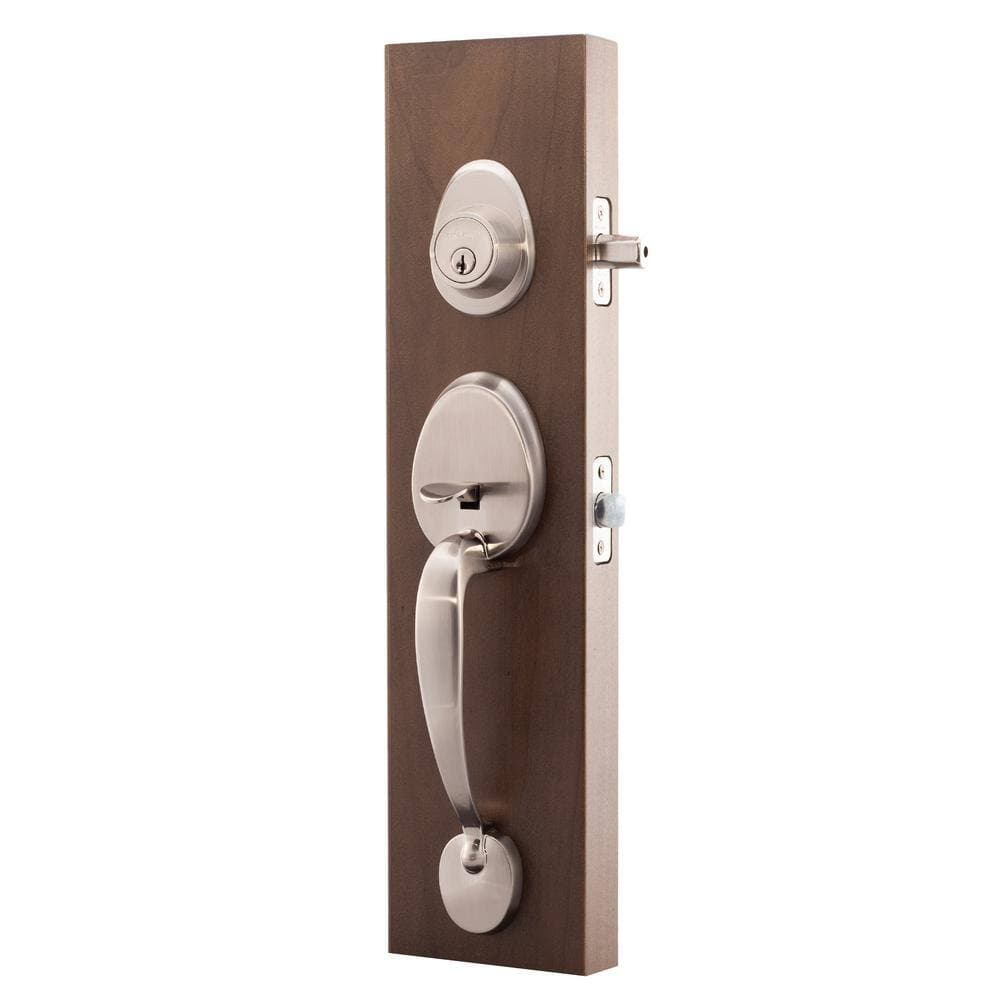Copper Creek Colonial Satin Stainless Door Handleset and Waverly Handle Trim (2)