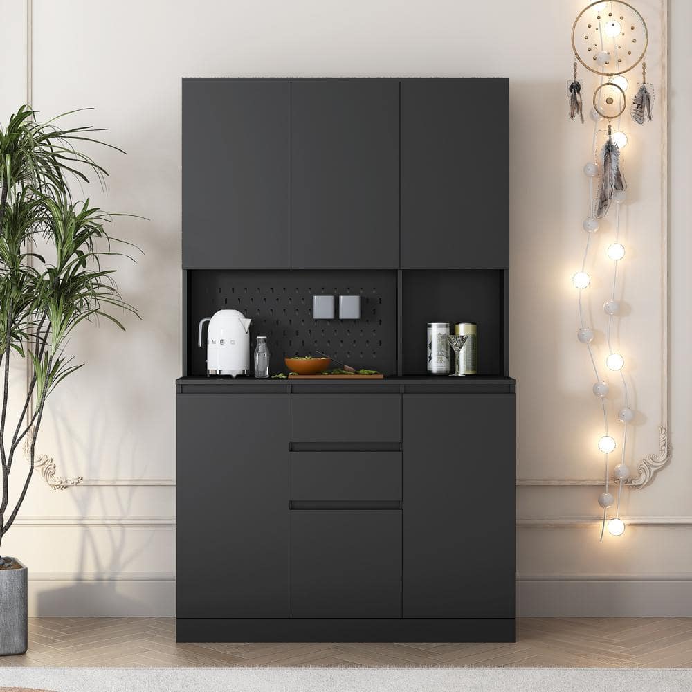 COWLOWN 43.66 in. W x 15.74 in. D x 74.00 in. H Black Freestanding Linen Cabinet with 6-Doors, 4-Shelves and 2-Drawers (1)