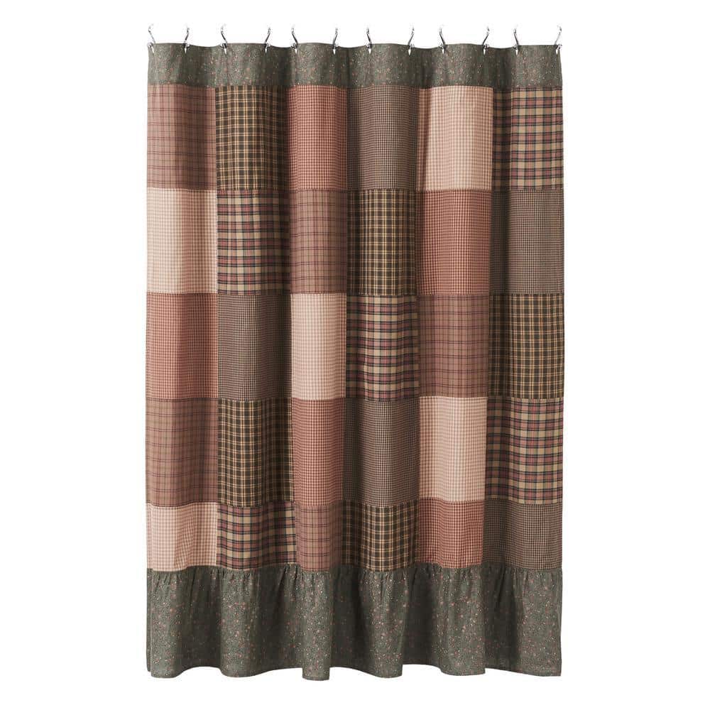 VHC BRANDS Crosswoods 72 in Olive Green Brown Khaki Patchwork Shower Curtain (1)