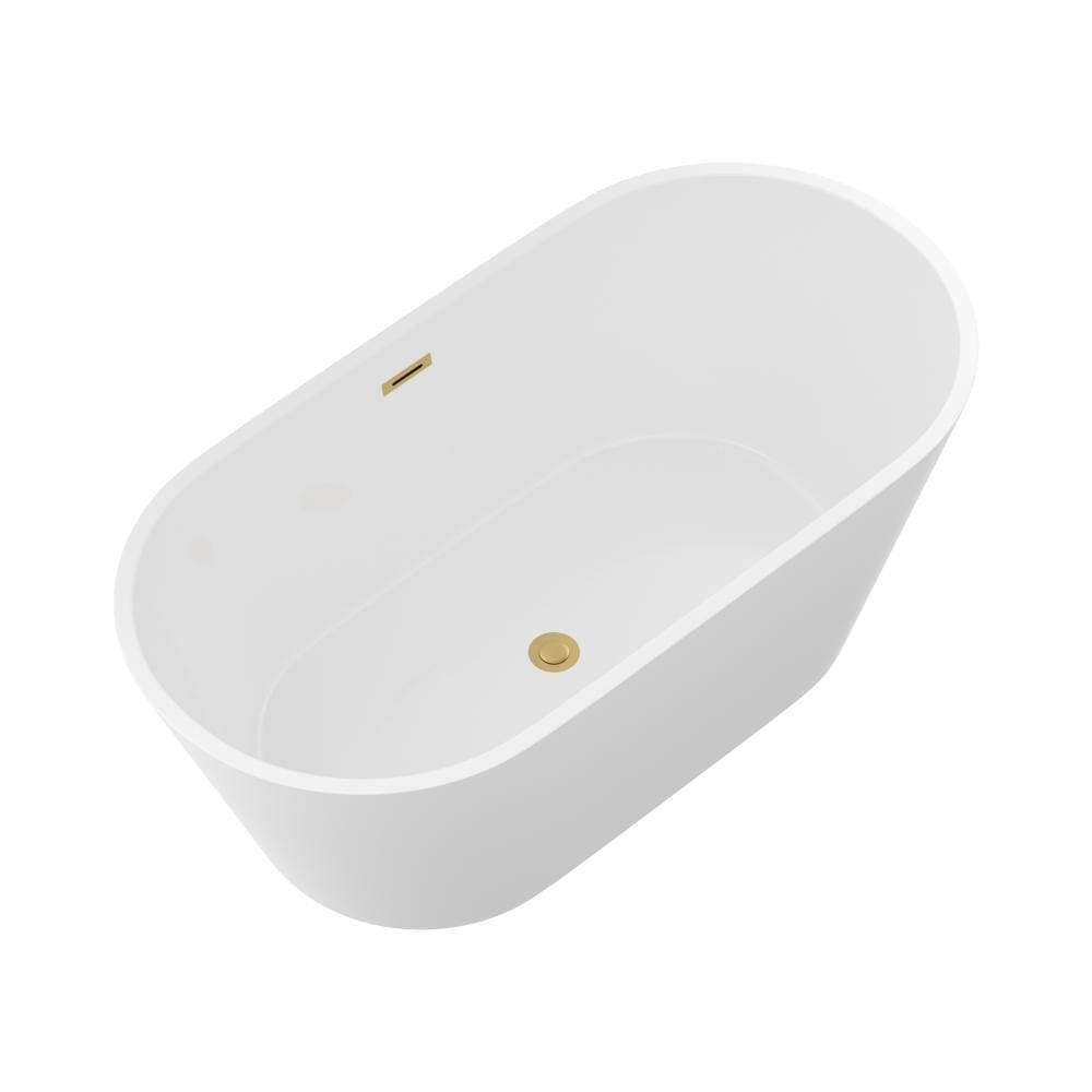 Staykiwi 59" Acrylic Glossy White Freestanding Soaking Bathtub with Gold Overflow & Pop-Up Drain (3)