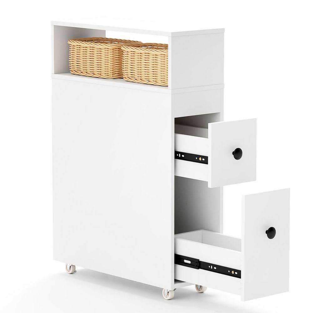 Volenca 20 in. W x 8 in. D x 29 in. H White MDF Engineered Wood Freestanding Linen Cabinet with Deep Slide Out Drawers