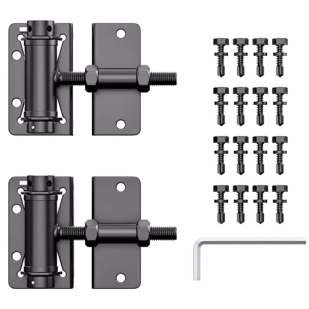 Afoxsos Black Heavy Duty 90° Self Closing Gate Hinges with Adjustable Tension for Metal/Vinyl/PVC/Wood Fence, 2-Pack/Set (1)