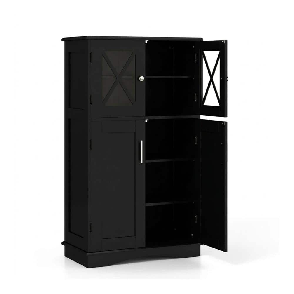 HONGGE 4-Door Bathroom Storage Cabinet with Transparent Glass Panels Adjustable Shelves and Anti-Toppling Kit (1)