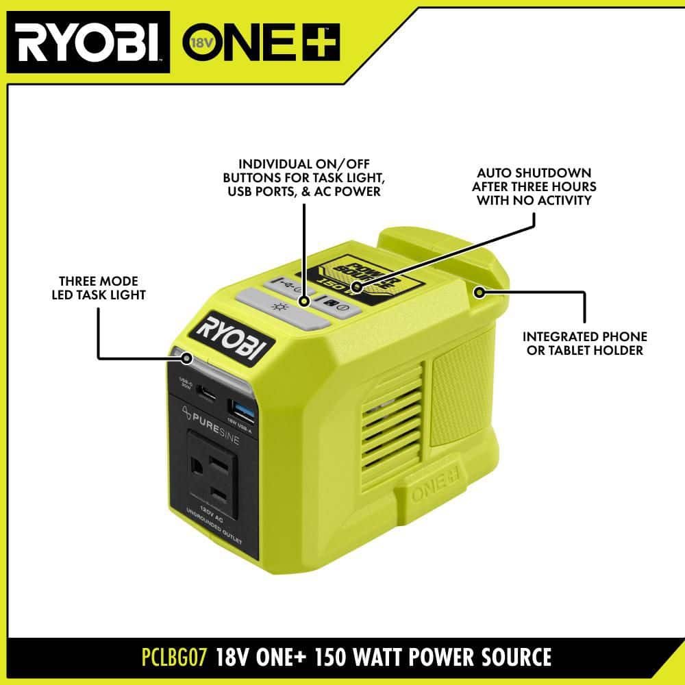 RYOBI ONE Plus 18V 150-Watt Portable Battery Inverter Power Source (Tool Only) (3)