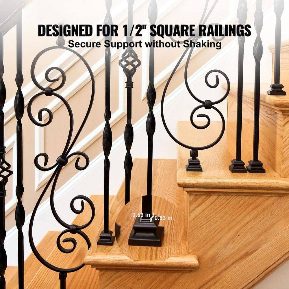 SVOPES Aluminum Alloy Baluster Shoes, Flat Stair Shoe with Screw Holes for 1/2 in. Square, Scroll, Basket, Twist, Satin Black (2)