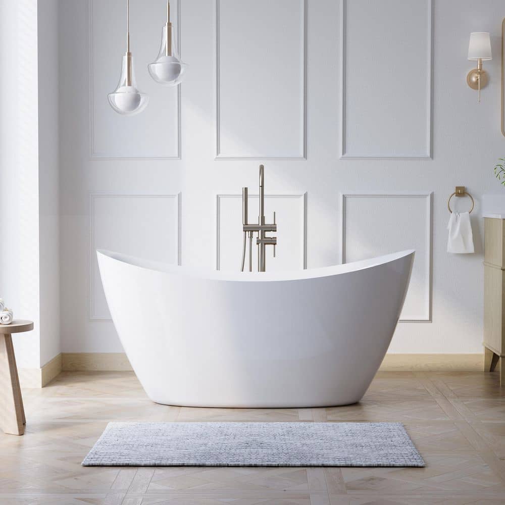 ANGELES HOME 28.75 in. Acrylic Freestanding Soaking Bathtub with Ergonomic Design Flat Bottom Center Drain