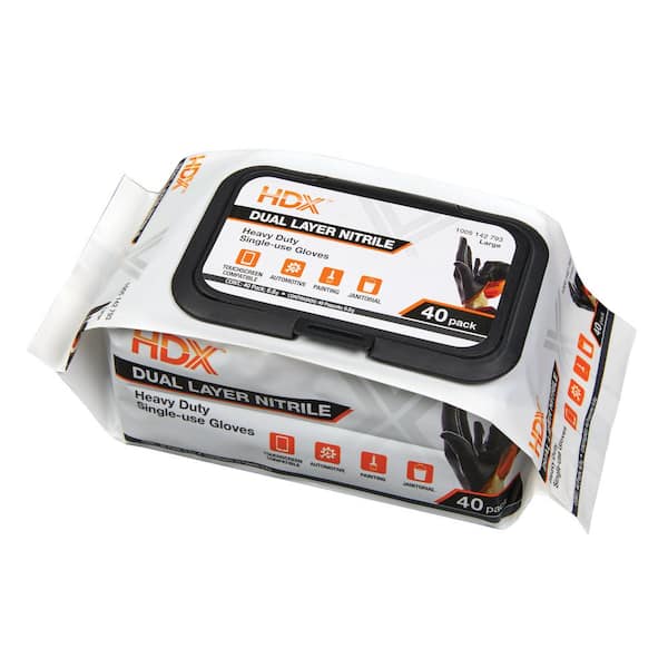 HDX Pop-N-Go Black Disposable Heavy Duty Nitrile Gloves, Size Large (40-Count) (2)
