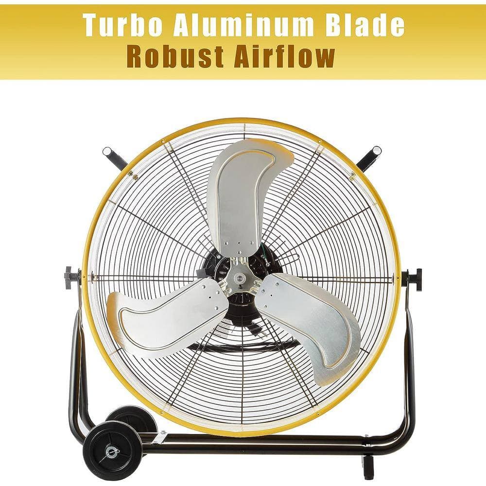 Edendirect 24 in. 3-Speeds Portable High Velocity Drum Fan in Yellow with 360° Adjustable Fan Head, Wheels, Low Noise (2)
