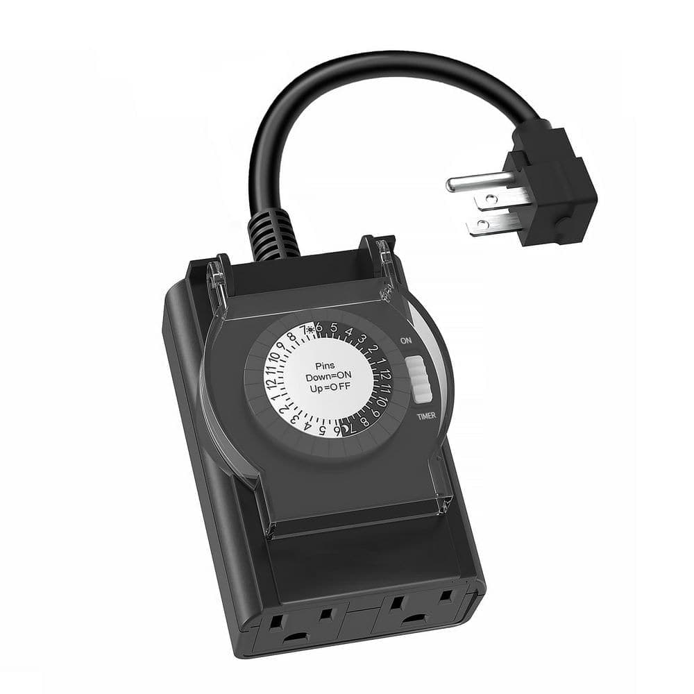 Yichuhaoxi 15 Amp 120 Volt 1440 min Outdoor 2 Grounded Outlets Mechanical Timer Black for Home and Garden Chronologic (1)