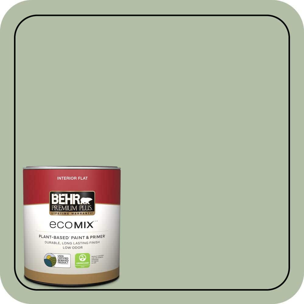 BEHR PREMIUM PLUS 1 qt. #S390-3 Creamy Spinach Flat EcoMix Plant-Based Interior Paint & Primer (1)